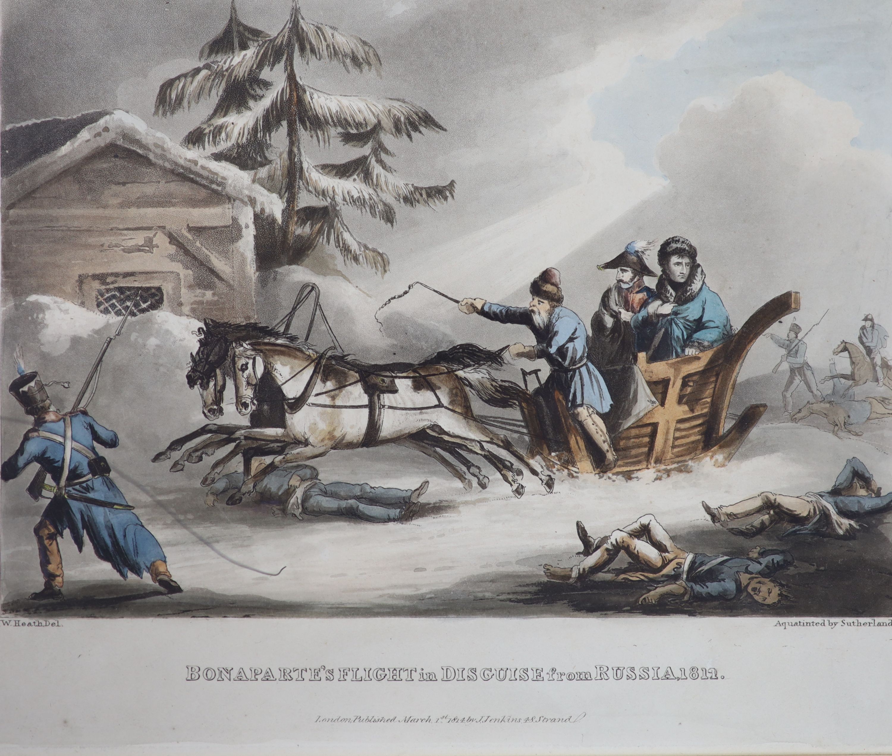 W Heath & T Sutherland, a set of five Napoleonic wars aquatints